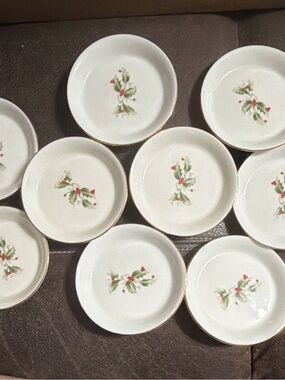 Holiday Holly Saucer Set in White with Green and Red Accent